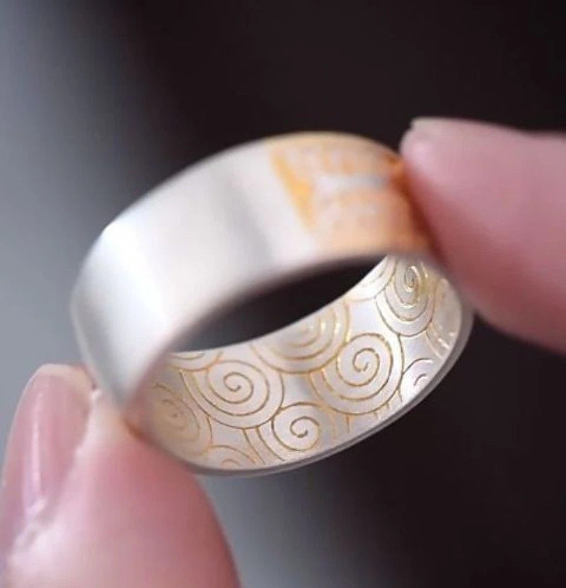 Silver Plated Chinese Style Six Word Mantra Open Ring Adjustable Mens 07FC0E-D4 - KOEEK