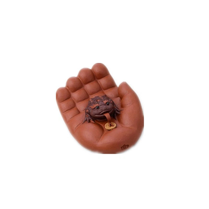 8.5cm Purple Clay Handcarved Toad Buddha Hand Tea Pet Absorbing Wealth Ornament 07FC0E-D4 - KOEEK