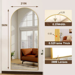 56"x21"Full Length Mirror Arch Floor Mirrors with Aluminum Alloy Frame 07FC0E-D4 - KOEEK