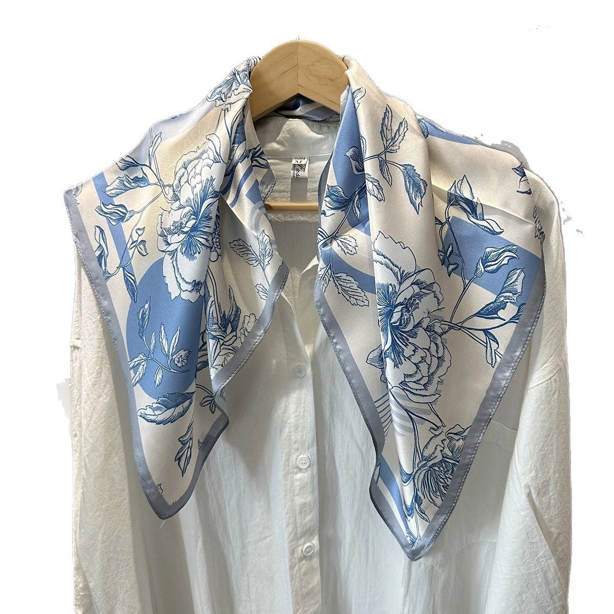 Silk Square Scarf 65*65cm Women Light Blue Flowers Kerchief Headscarf Wrap 07FC0E-D4 - KOEEK