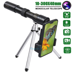 Day/Night Military Telescope 10-300X40mm Zoom Monocular with Accessories