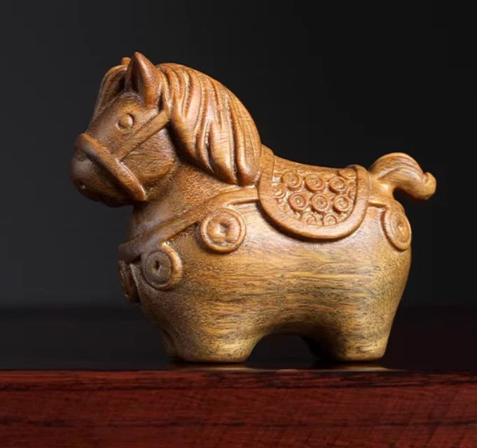 Zodiac Horse Success Achievement Sculpture - Little Horse Green Lapidary Wood 07FC0E-D4 - KOEEK