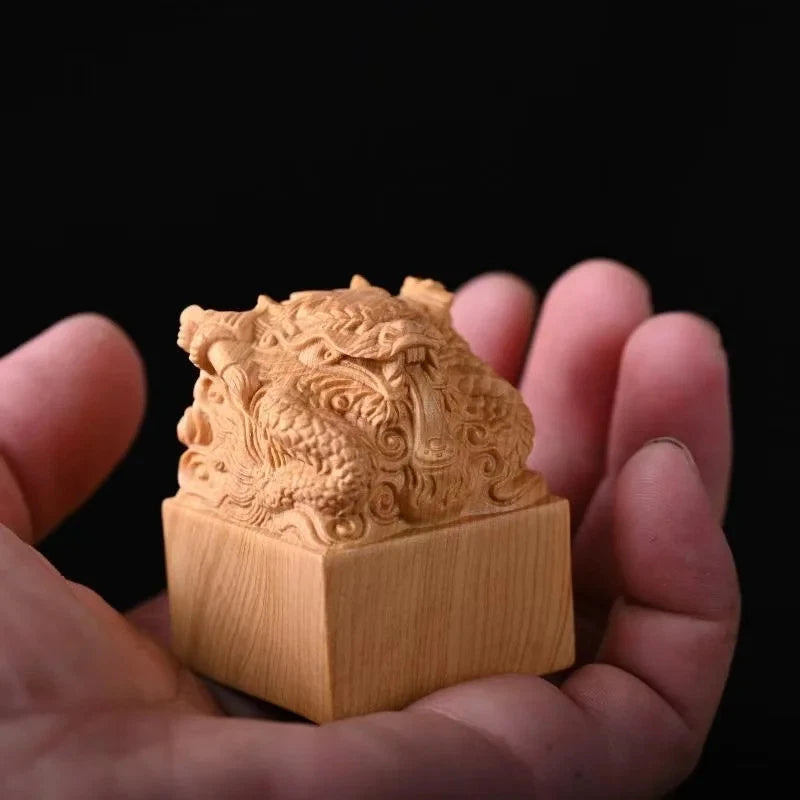 Cliff Cypress Wood Hand-carved Tea Pet Chinese Mascot Wealth Feng Shui Decor 07FC0E-D4 - KOEEK