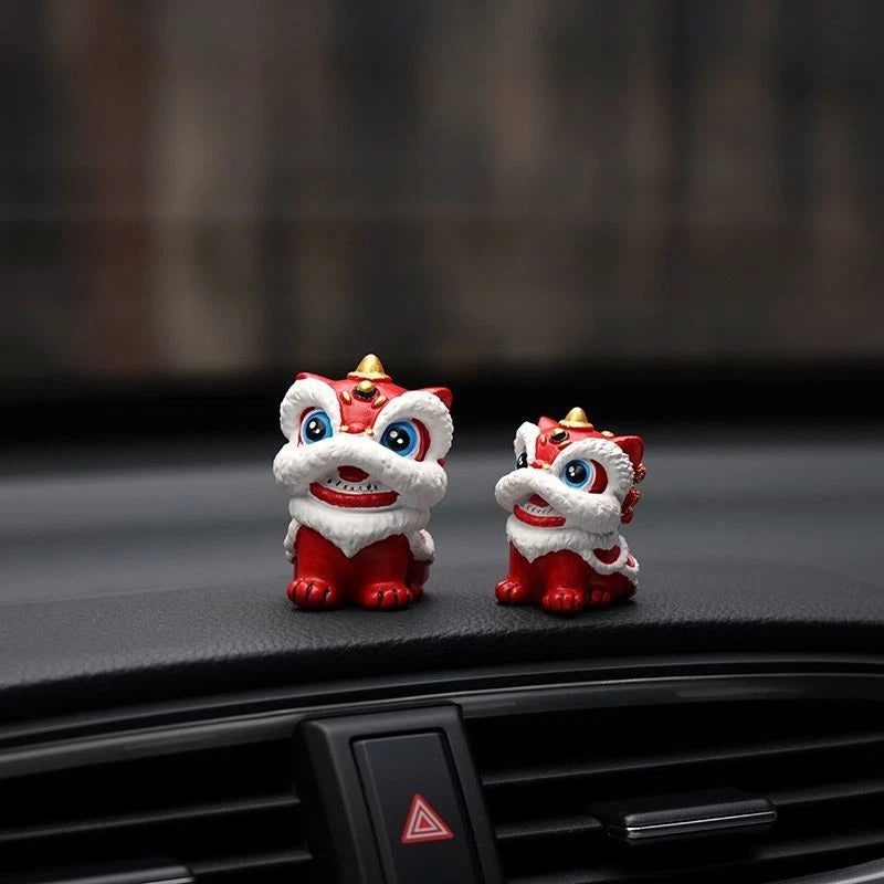 Chinese Style Lion Dance Car Ornament Dashboard Triangle Window Decor Gift 2pc 07FC0E-D4 - KOEEK
