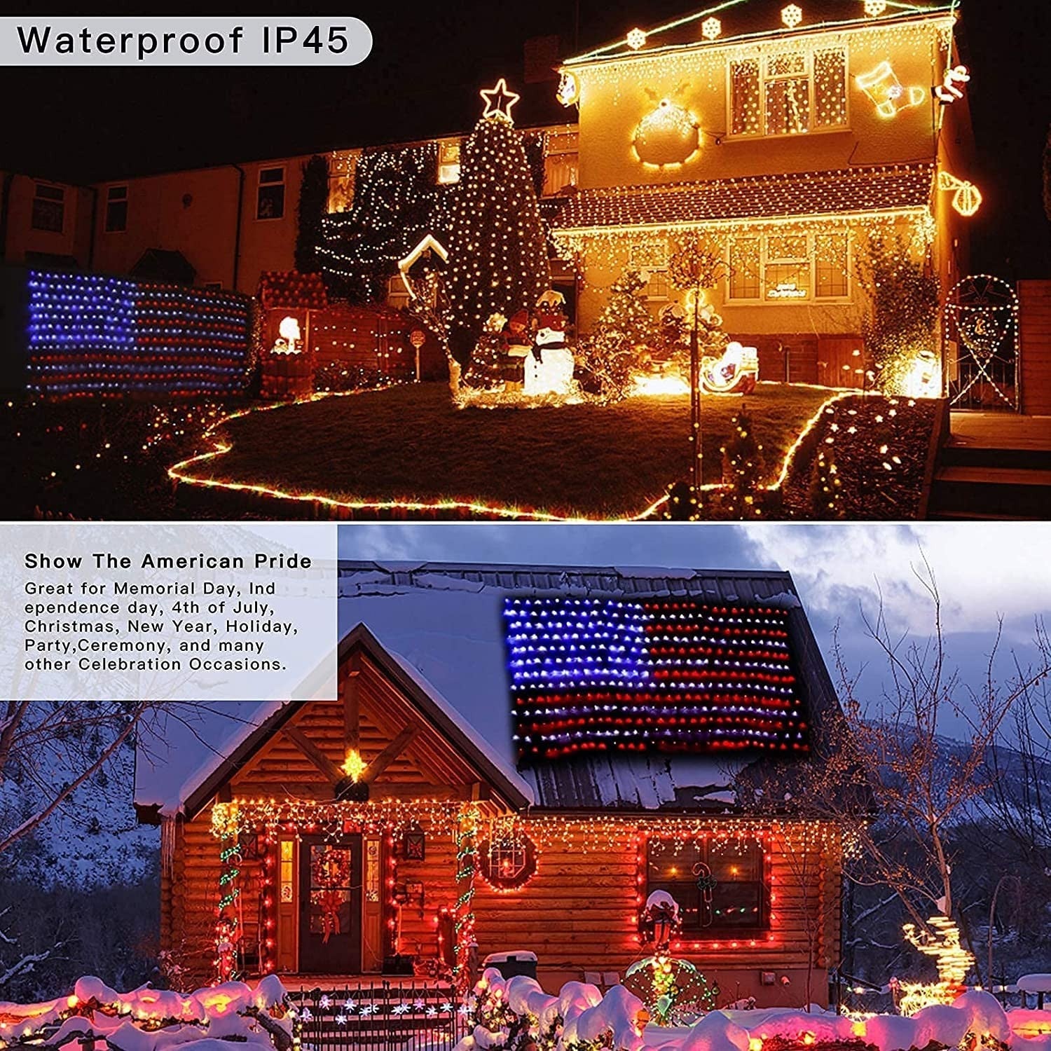 () American Flag Lights, Outdoor String Lights 420 LED Waterproof Led Flag... 07FC0E-D4 - KOEEK