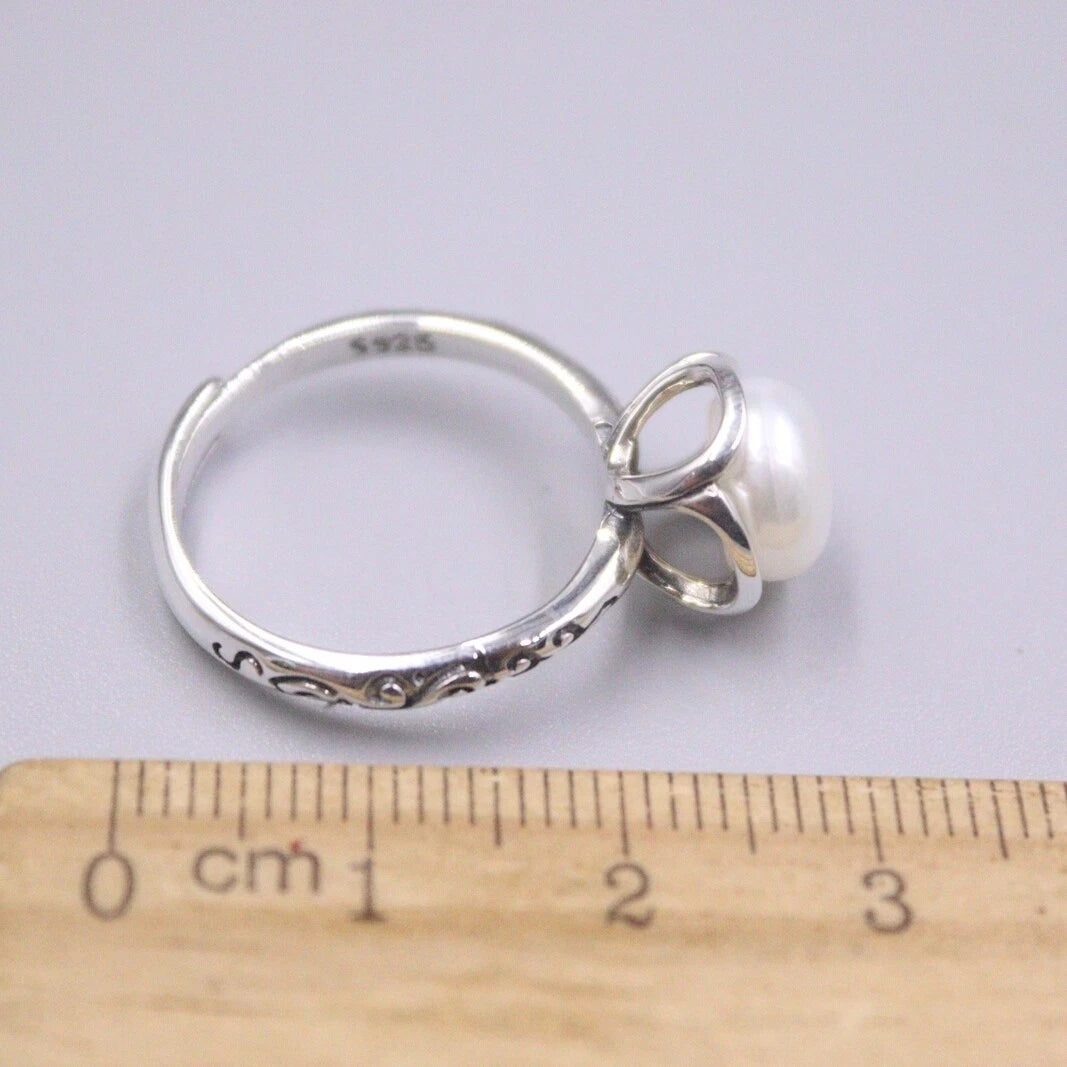 Solid 925 Sterling Silver Ring With Pearl For Woman Size 6-9 10mm Width 07FC0E-D4 - KOEEK