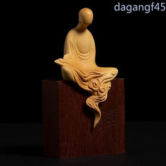 10cm Cliff Cypress Wood Handmade Carve Buddha Statue Handicraft Chinese 07FC0E-D4 - KOEEK