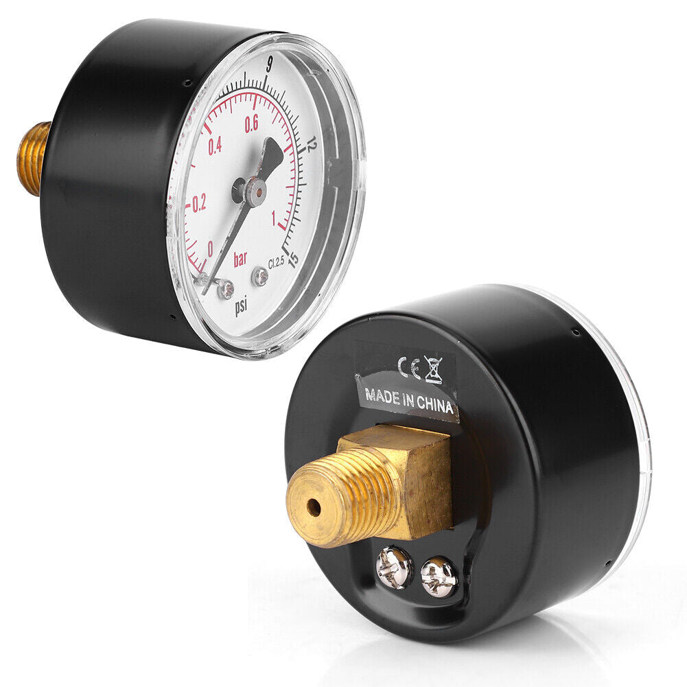 new Pressure Gauge 50mm 1/4BSPT Back Connection For Air Water Oil Gas 0-15PSI 0-1Bar koeek - KOEEK