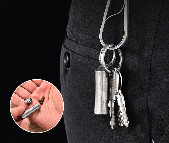 EDC Titanium Pill Holder Case Organizer Container Waterproof Portable Keychain 07FC0E-D4 - KOEEK