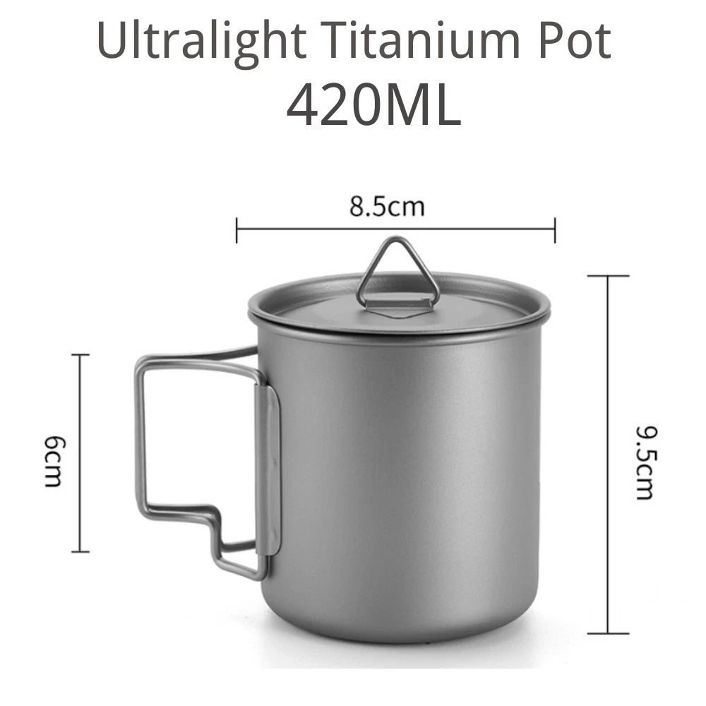Titanium 420ml 750ml Pot Set With Foldable Handle - Outdoor Camping Cup Bowl Pot 07FC0E-D4 - KOEEK