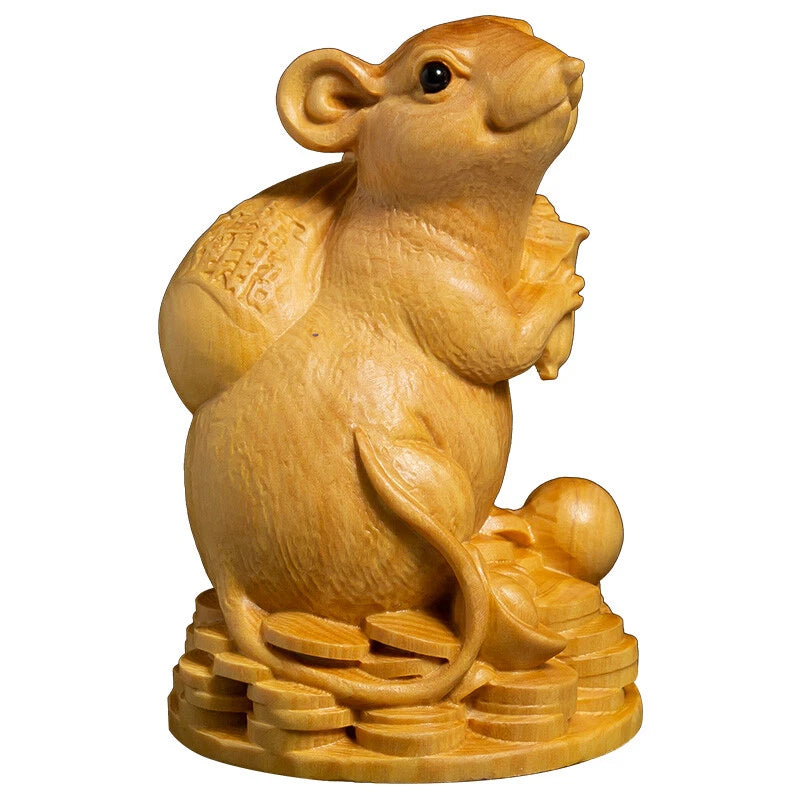 Huangyang Wood Carving, Yuanbao Mouse Handicraft, Solid Wood Mouse Ornament 07FC0E-D4 - KOEEK