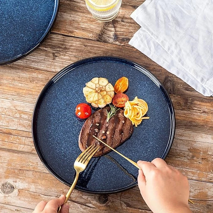 Ceramic Dinner Plates Set - Porcelain 10 Inch Flat Steak Pasta Pizza Plate Home 07FC0E-D4 - KOEEK