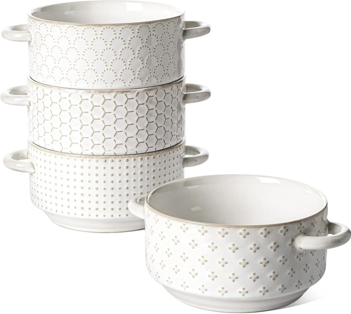 Soup Bowls with Handles, 20 oz French Onion Soup Can, Set of 4, Arctic White 07FC0E-D4 - KOEEK