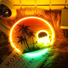 new Palm Tree Sunset Neon Sign Light for Wall Yellow, Orange, Multicolor 07FC0E-D4 - KOEEK