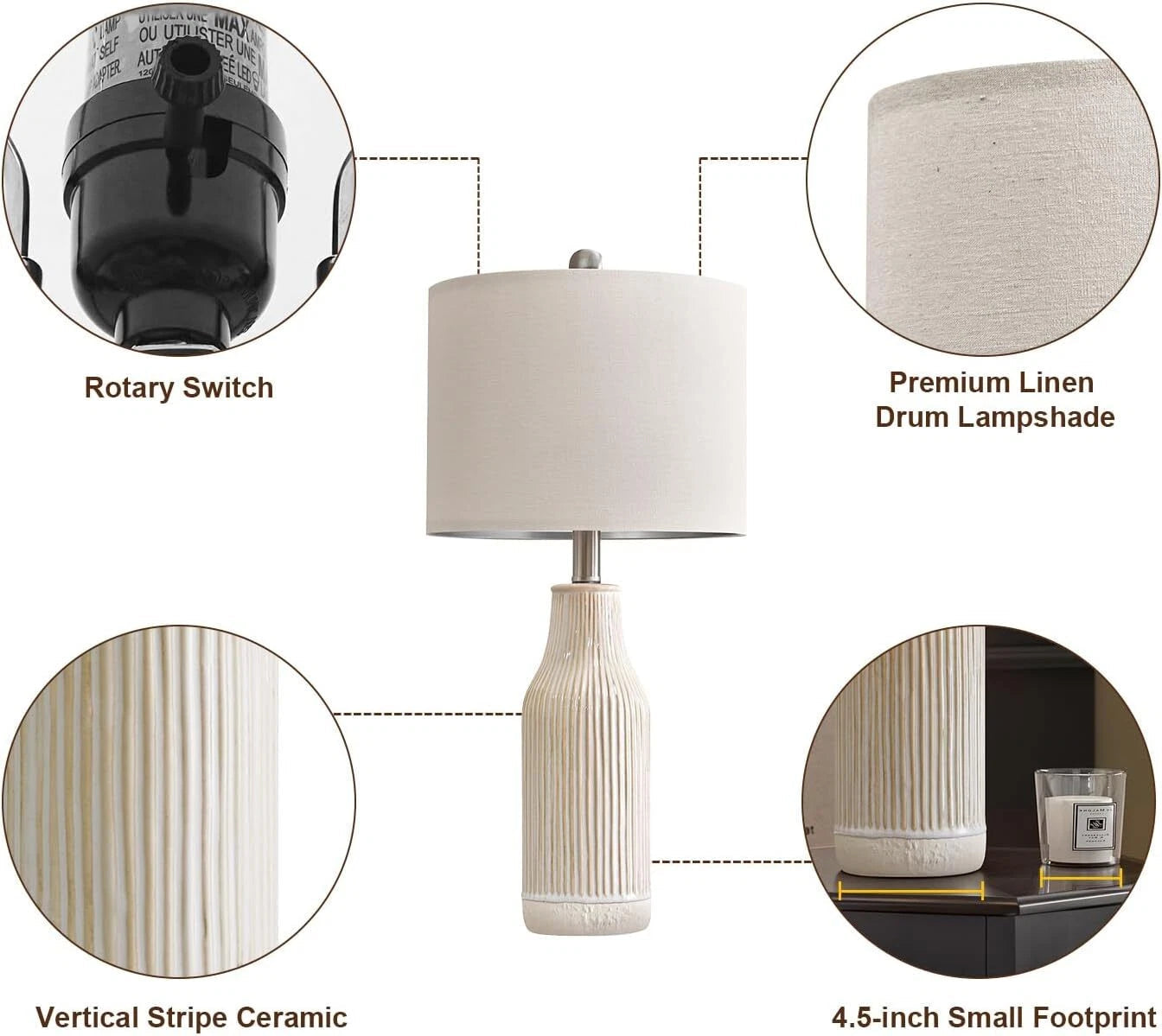23.75-Inch Modern Ceramic Table Lamp (Set of 2), Nightstand Lamps 07FC0E-D4 - KOEEK