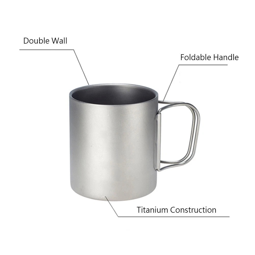 For Home Outdoor Camping Double Wall Titanium Water Cup Coffee Tea Mug With Lid 07FC0E-D4 - KOEEK