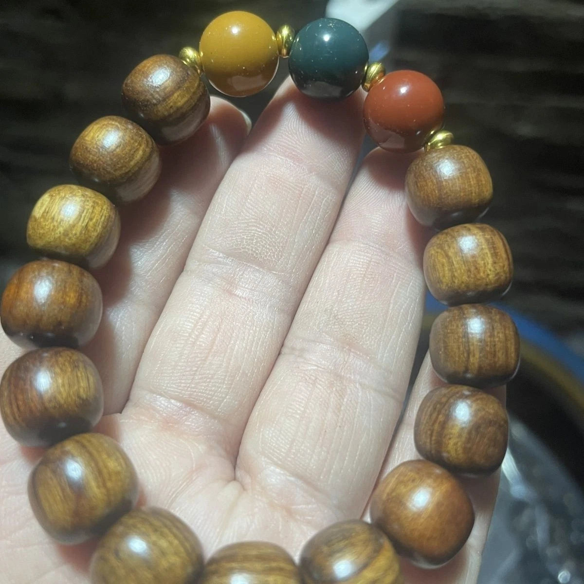 Natural Huanghauli Wood Prayer Beads  Gift Bracelet Three-color beads 07FC0E-D4 - KOEEK