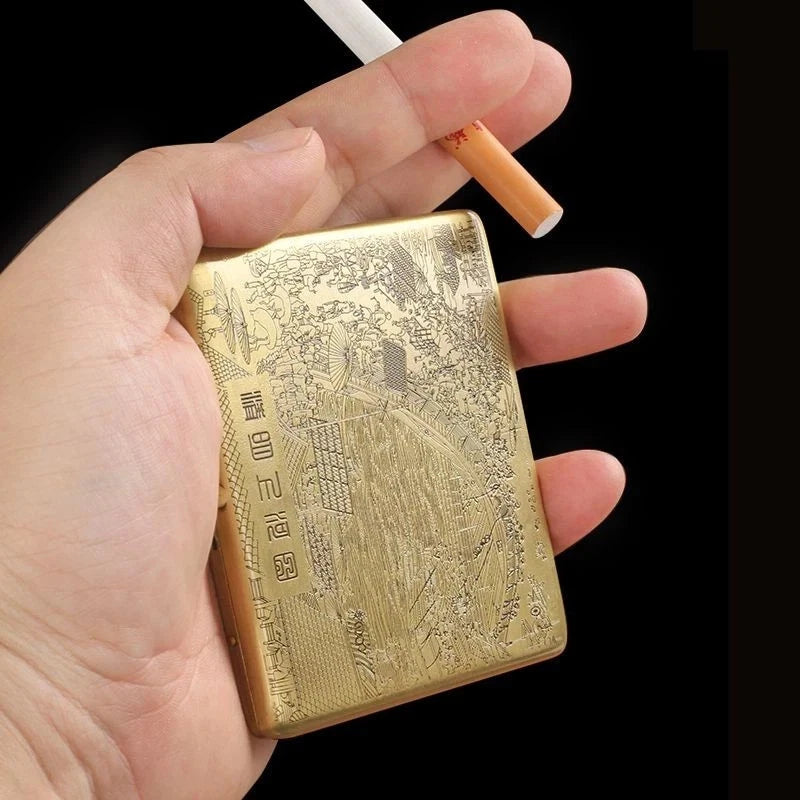 Brass Metal Cigarette Case 20 Holder Vintage Design Slim Portable Moisture Proof 07FC0E-D4 - KOEEK