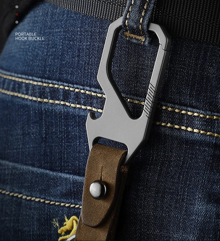 Titanium Alloy + Leather Keychain with Bottle Opener Car Key Pendant EDC Tool 07FC0E-D4 - KOEEK