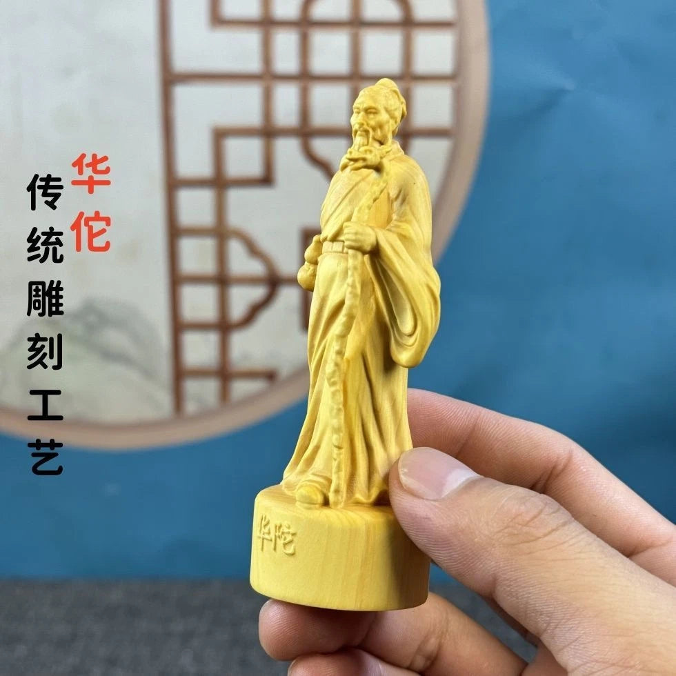 10cm Boxwood Carved Hua Tuo Figurine Home Décor Chinese Style Craft Handicraft 07FC0E-D4 - KOEEK