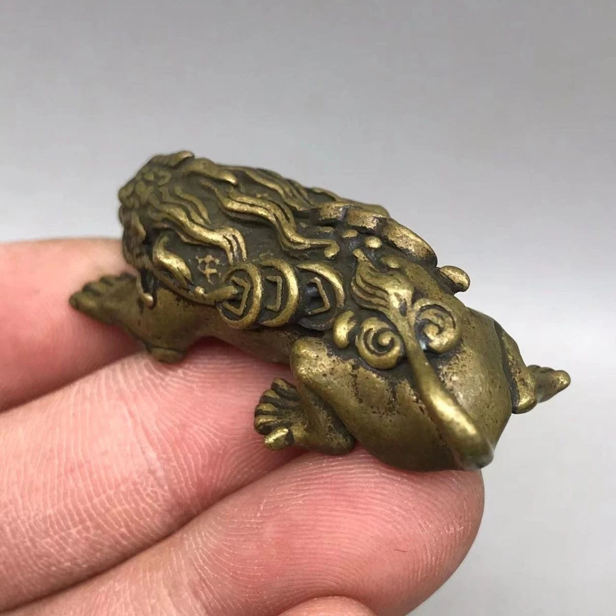 Vintage Solid Brass Qilin Mini Desktop Feng Shui Ornament  Beast 07FC0E-D4 - KOEEK
