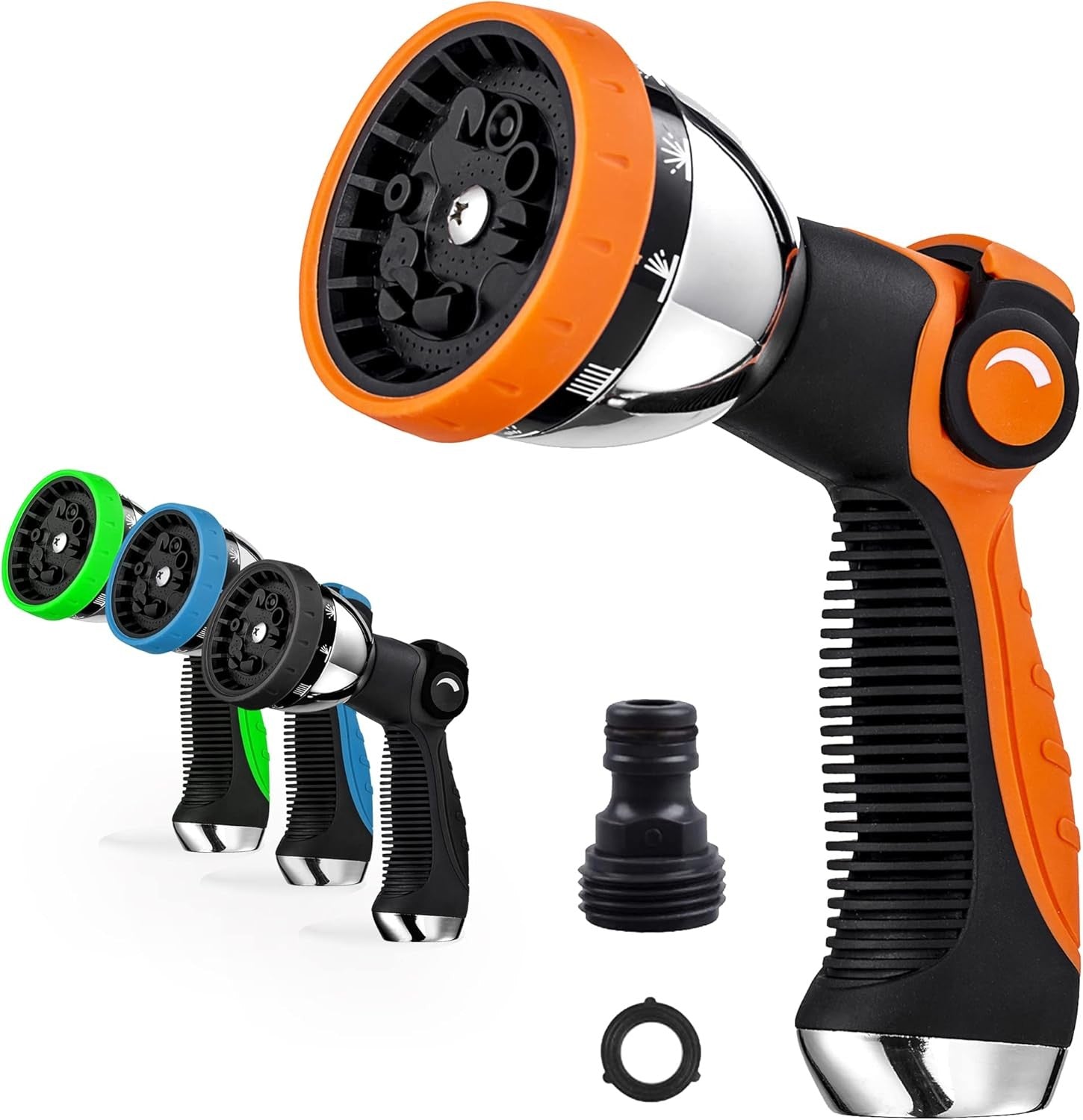 new Garden Hose Spray Nozzle,10 Metal Duty Watering Patterns Thumb Orange 07FC0E-D4 - KOEEK