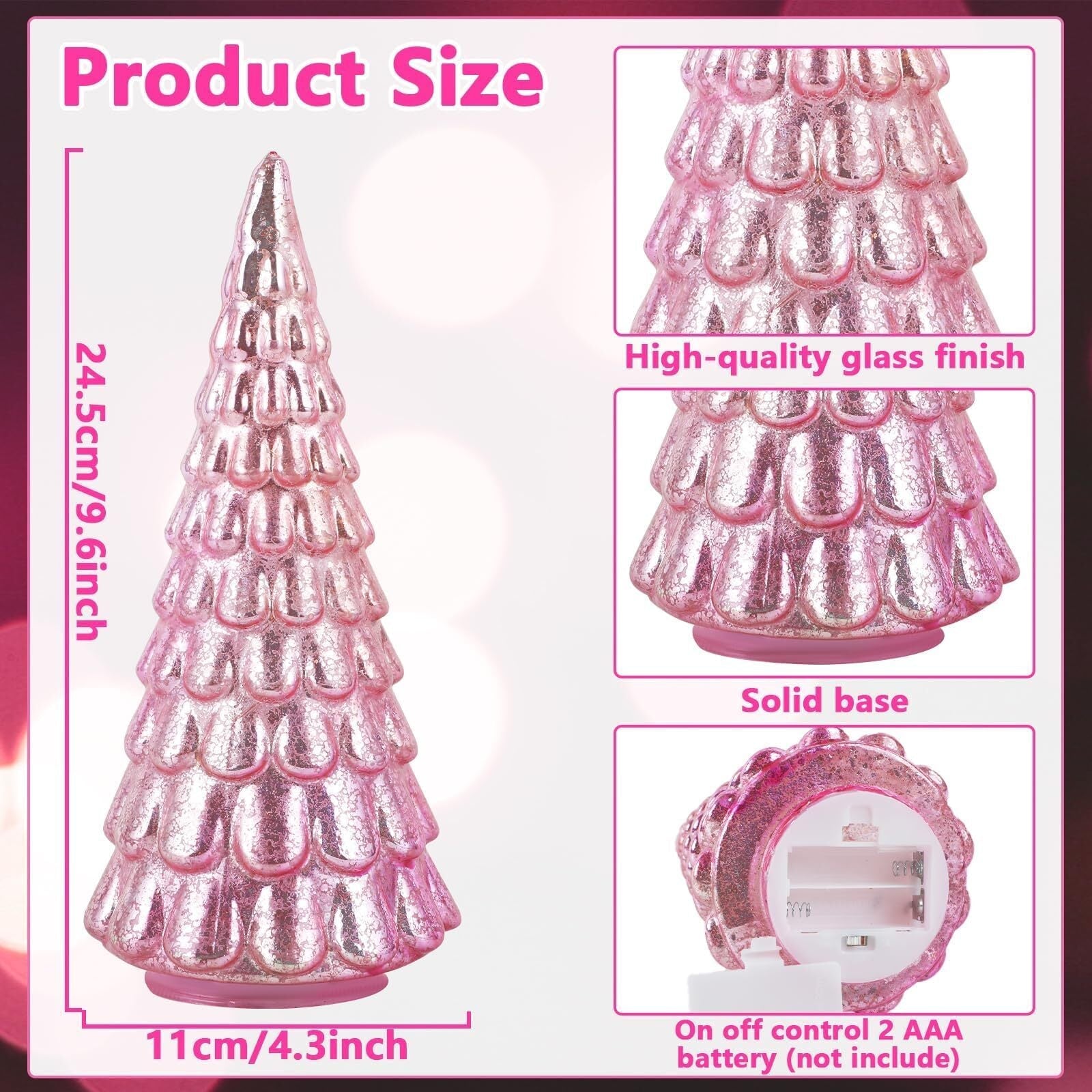 2PCS Pink Mercury Glass Christmas Tree with Light Table Top Decorations 10'' ... 07FC0E-D4 - KOEEK