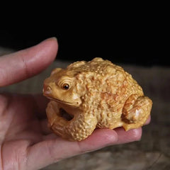 6.7cm Cypress Golden Toad Hand-carved Statue Chinese Mascot Wealth Luck Ornament 07FC0E-D4 - KOEEK