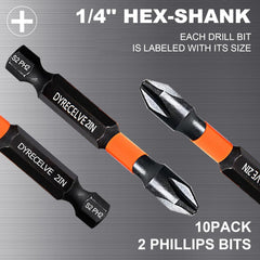 new 10-Pack Phillips Bits Impact, 2-Inch Magnetic 2'' Ph2 10-pcs 07FC0E-D4 - KOEEK