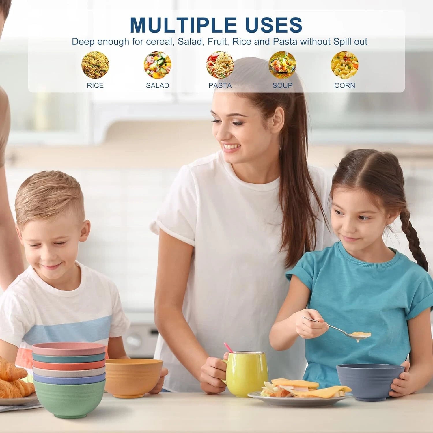 Unbreakable Wheat Straw Cereal Bowls Microwave &Dishwasher Safe Soup Salad Bowls 07FC0E-D4 - KOEEK
