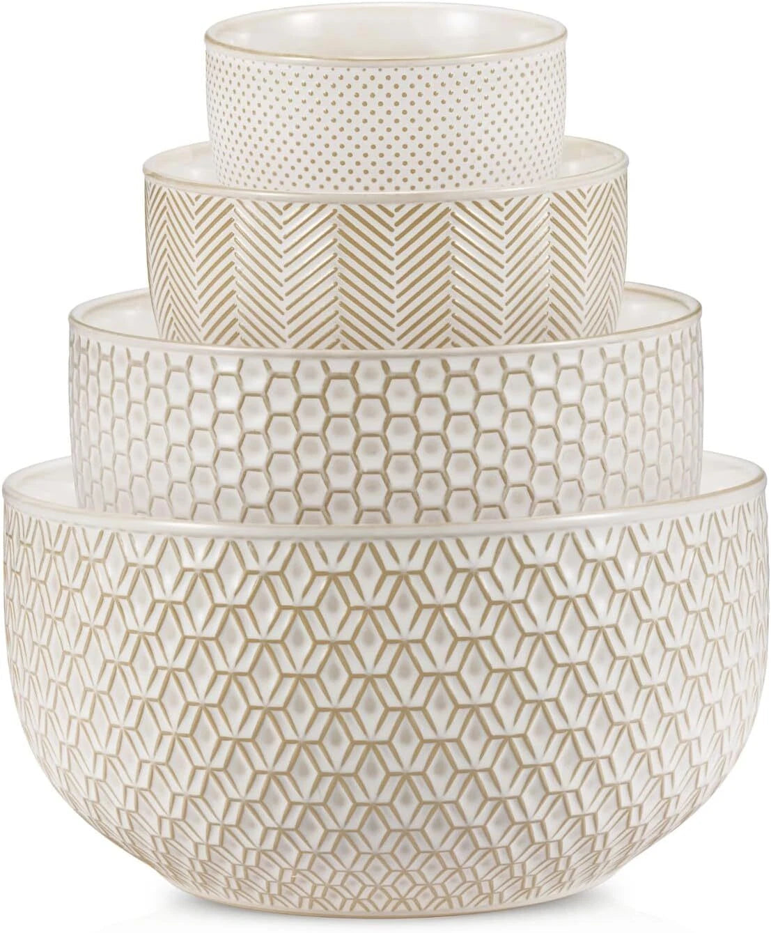 Ceramic Mixing Bowls, Set of 4, Embossed Kitchen Bowls, Prep,Serve, Gift (Ivory) 07FC0E-D4 - KOEEK