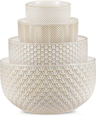 Ceramic Mixing Bowls, Set of 4, Embossed Kitchen Bowls, Prep,Serve, Gift (Ivory) 07FC0E-D4 - KOEEK