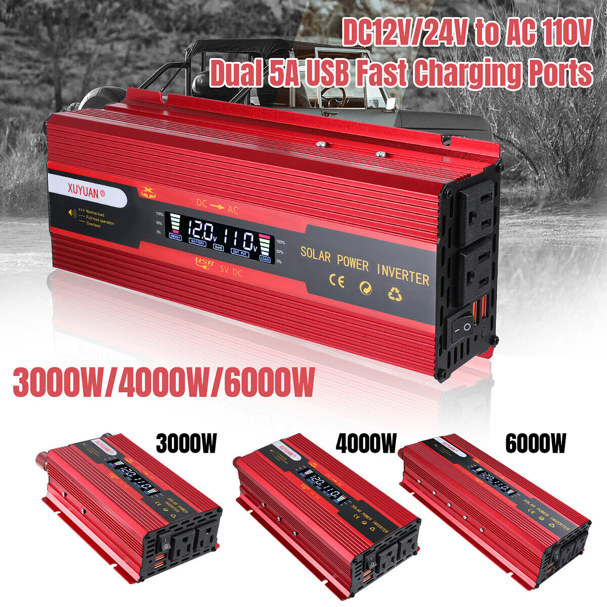 ny 6000W DC konverter 12/24V A 110V AC 2USB Para Carro Auto Inversor Corriente