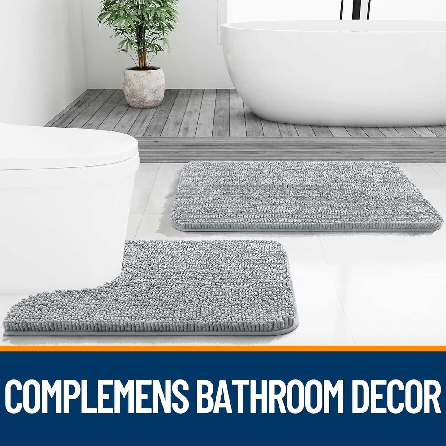 Bathroom Rugs 30x20, Extra Soft Absorbent Chenille Bath Rugs, Rubber Backing 07FC0E-D4 - KOEEK