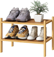 Small shoe rack, two-tier bamboo and wood shoe rack 07FC0E-D4 - KOEEK