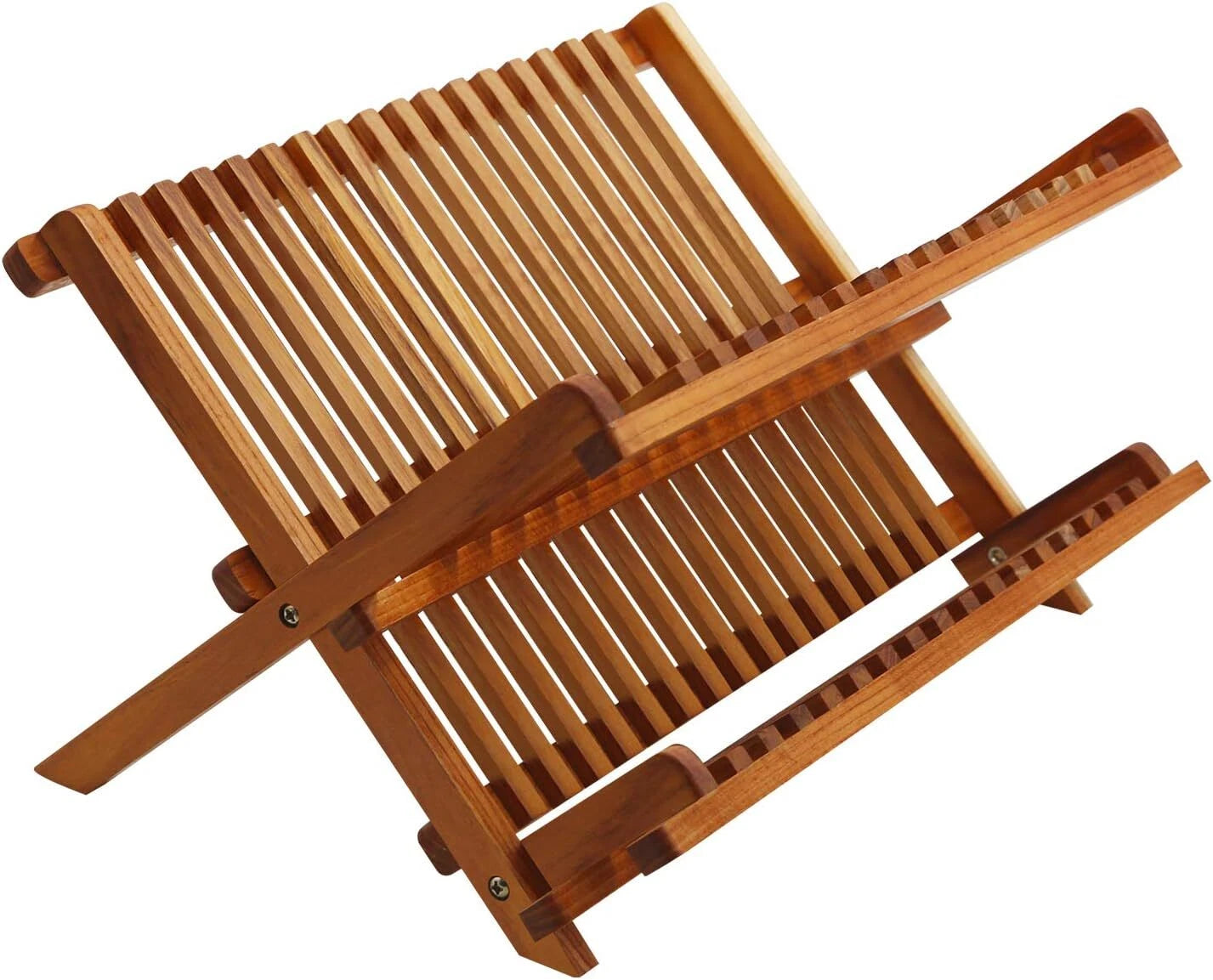 Compact Teak Dish Rack Foldable 2 Tier Dish Rack Dish Drying Rack 07FC0E-D4 - KOEEK