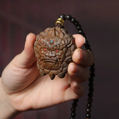 Amulet Double Sided Ornament Yellow Kyara Agarwood Pendant Carved Taotie 07FC0E-D4 - KOEEK