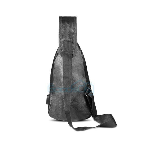 ny Mochila bandolera for hombre Bolso cruzado de cuero PU en el pecho Carga USB