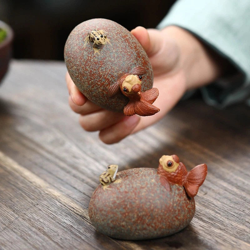 Zisha Tea Pet Clay Water Squirting Tea Play Frog Fish Home Ornament China Yixing 07FC0E-D4 - KOEEK