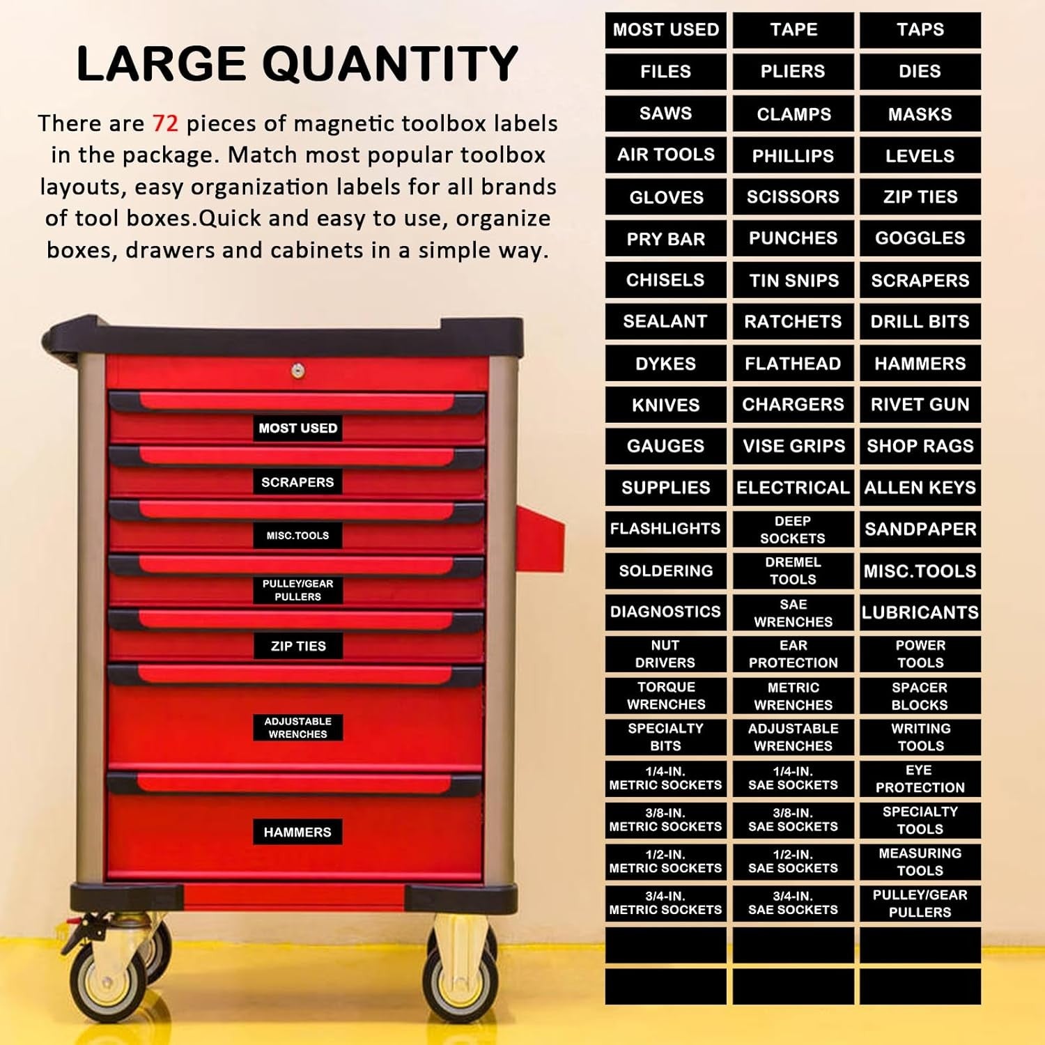 new Magnetic Tool Box Organization Labels,Tool Chest Organizer 4 x 1 inch, Black 07FC0E-D4 - KOEEK