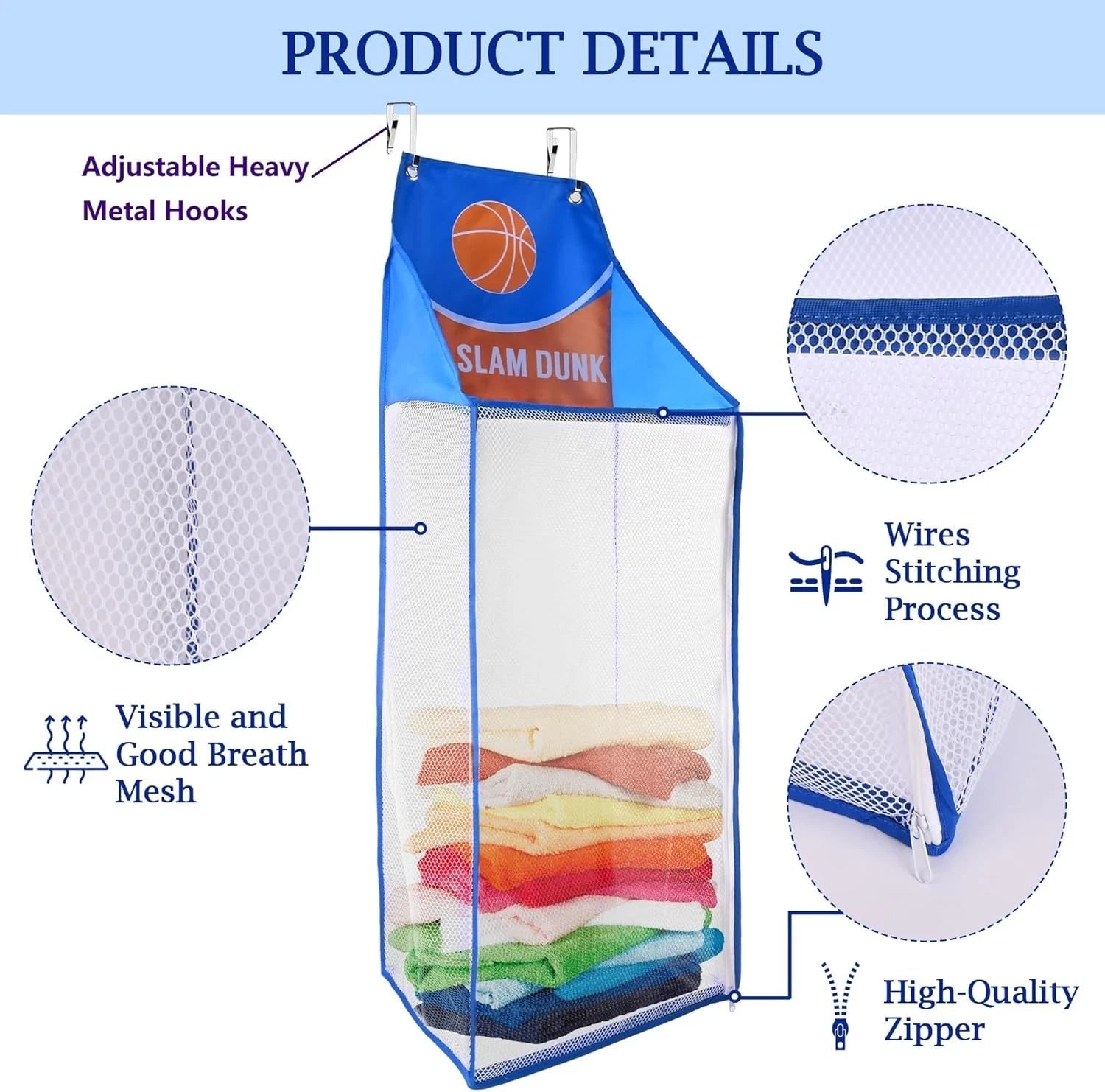 2-piece door-mounted laundry basket with zippered hanging basketball 07FC0E-D4 - KOEEK
