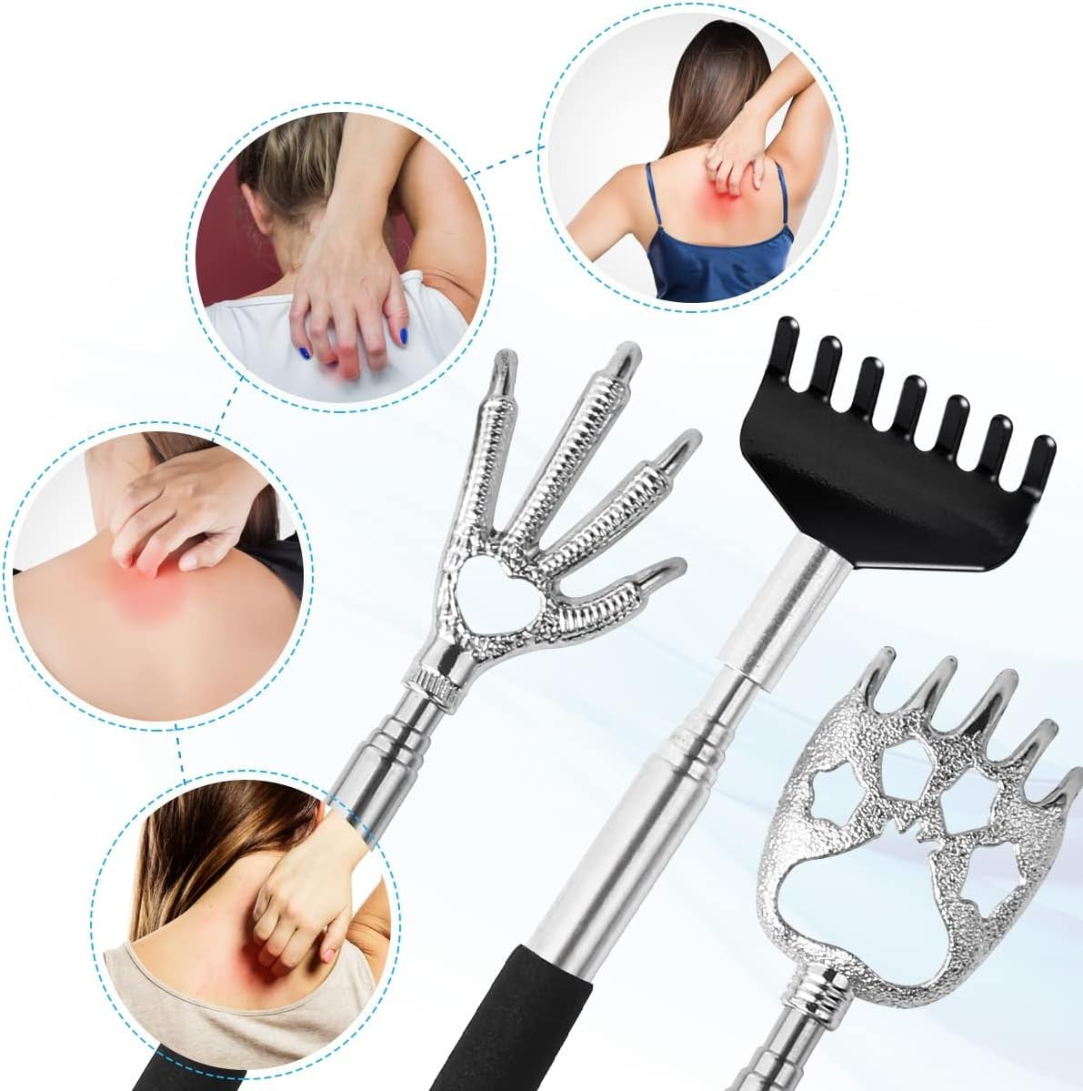 new 3 Pack Back Scratcher Metal Portable Telescoping with Rubber Silver, Black 07FC0E-D4 - KOEEK