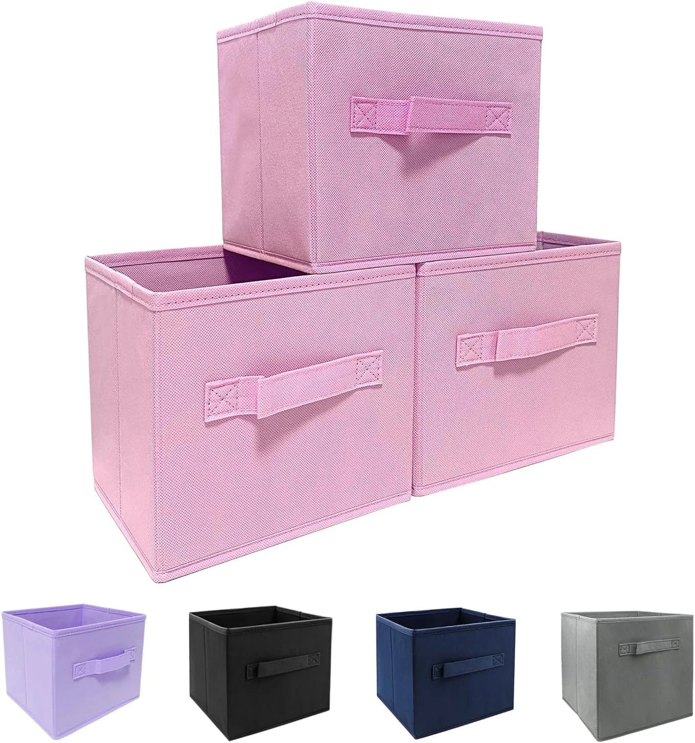 Pink Storage Boxes,Set of 3,9.0 inches x 7.5 inches x 7.5 inches,Foldable Fabric 07FC0E-D4 - KOEEK