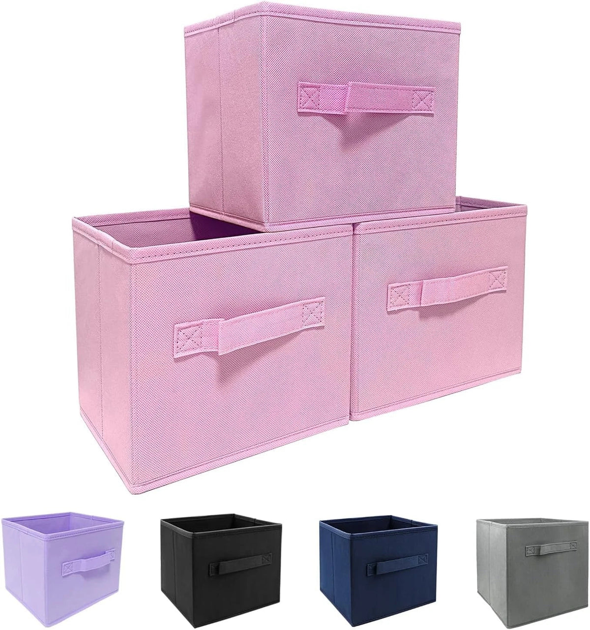 Pink Storage Boxes,Set of 3,9.0 inches x 7.5 inches x 7.5 inches,Foldable Fabric 07FC0E-D4 - KOEEK
