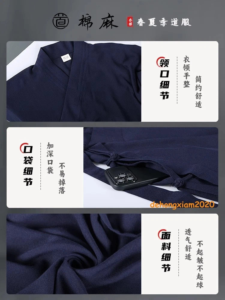 Chinese Style Taoist Costume Diagonal Collar Robe Cotton Linen Kung Fu Outfit 07FC0E-D4 - KOEEK
