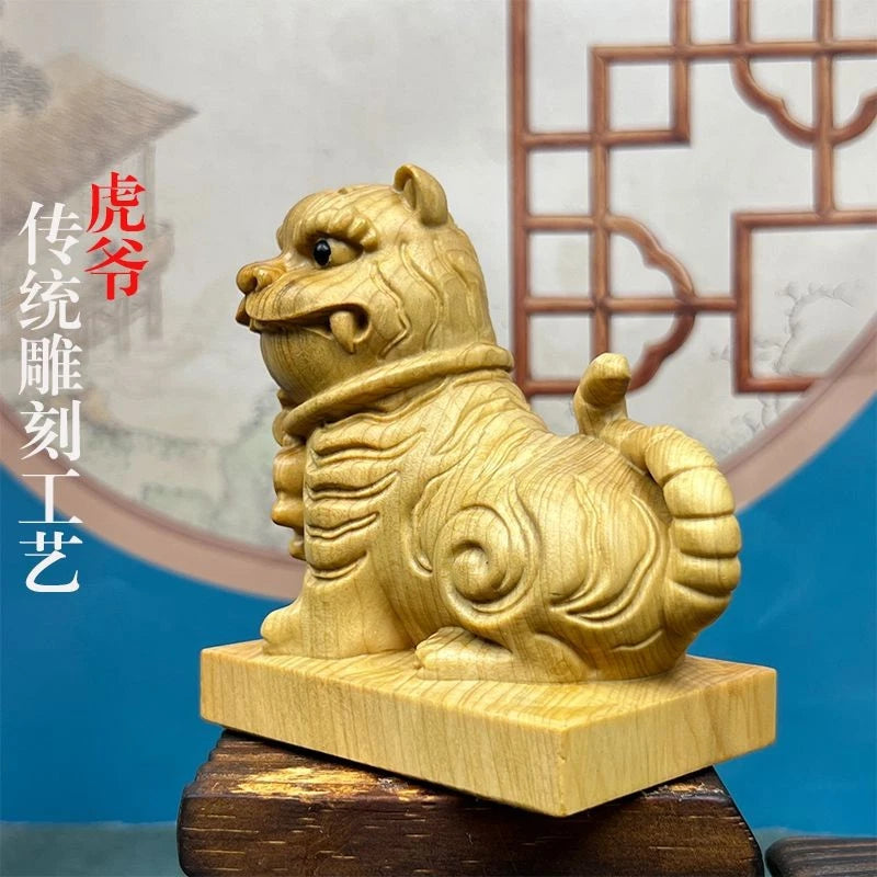 7cm Cai Bai Wood Carved General Tiger Figurine Home Décor Living Room Display 07FC0E-D4 - KOEEK