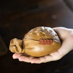 10cm Chinese Yixing Purple Clay Handmade Bat Money Bag Tea Pet Fengshui Ornament 07FC0E-D4 - KOEEK