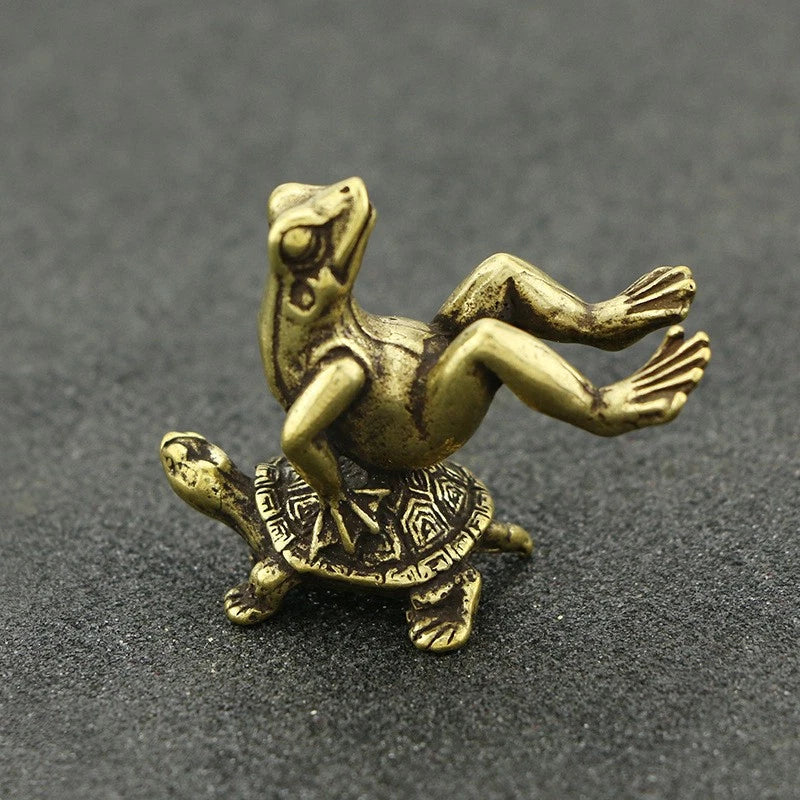 Solid Bronze Turtle Frog Statue Miniature Antique Tea Pet Feng Shui Decor 07FC0E-D4 - KOEEK