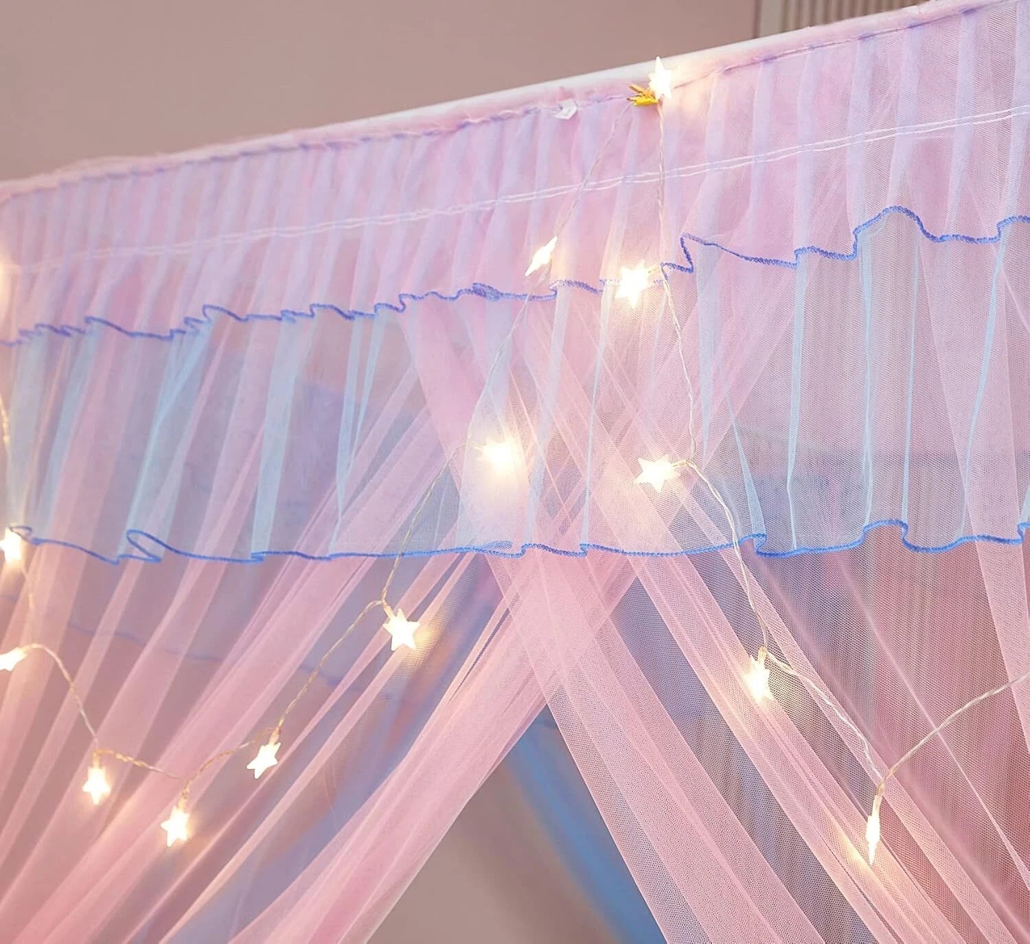 Rainbow Canopy Bed Curtains with Lights - Princess Bed Canopy for Girls 07FC0E-D4 - KOEEK