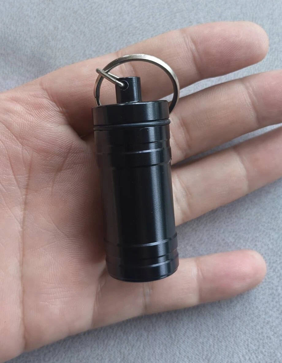 Premium Aluminum Waterproof Medication Pill Container Box Key Chain With Spoon 07FC0E-D4 - KOEEK